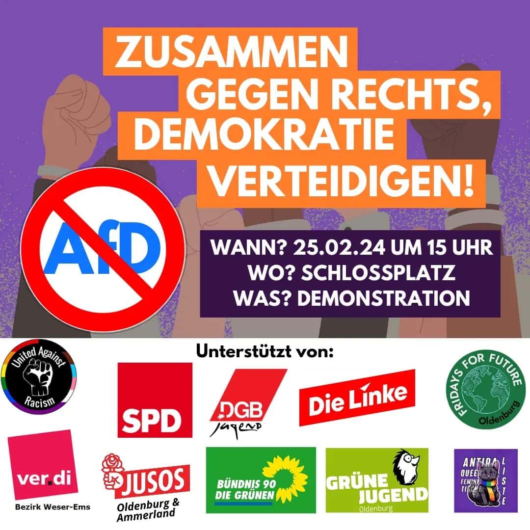 Demo in Oldenburg, Niedersachsen » Zusammen gegen Rechts - Oldenburg gegen die AfD und ...