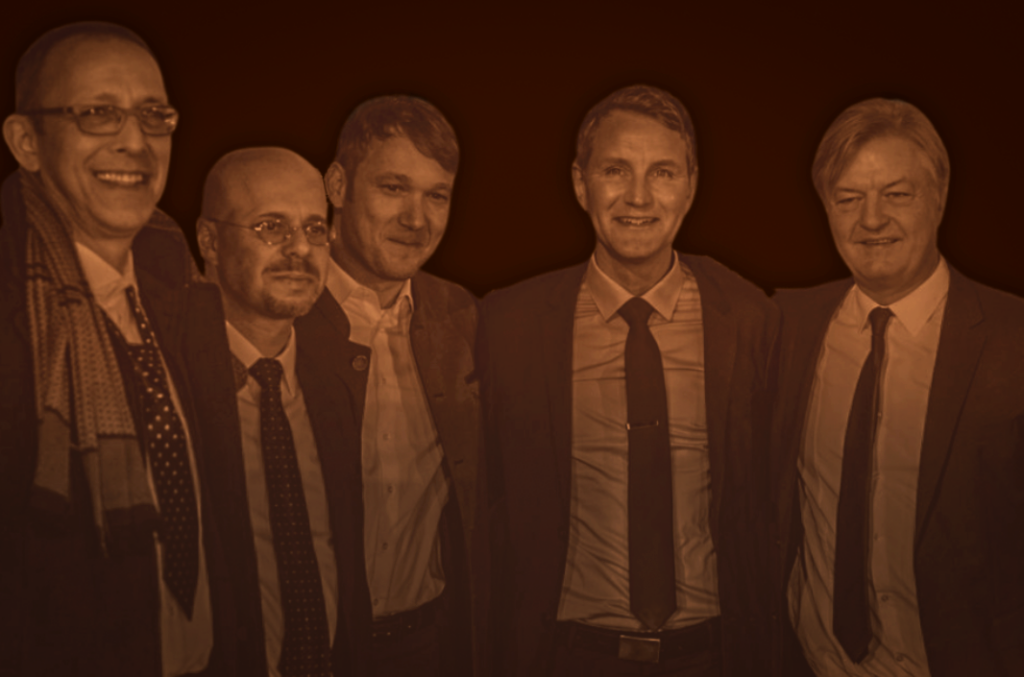 (v.l.n.r. Jörg Urban, Andreas Kalbitz, André Poggenburg, Bernd Höcke, Jürgen Elsässer)