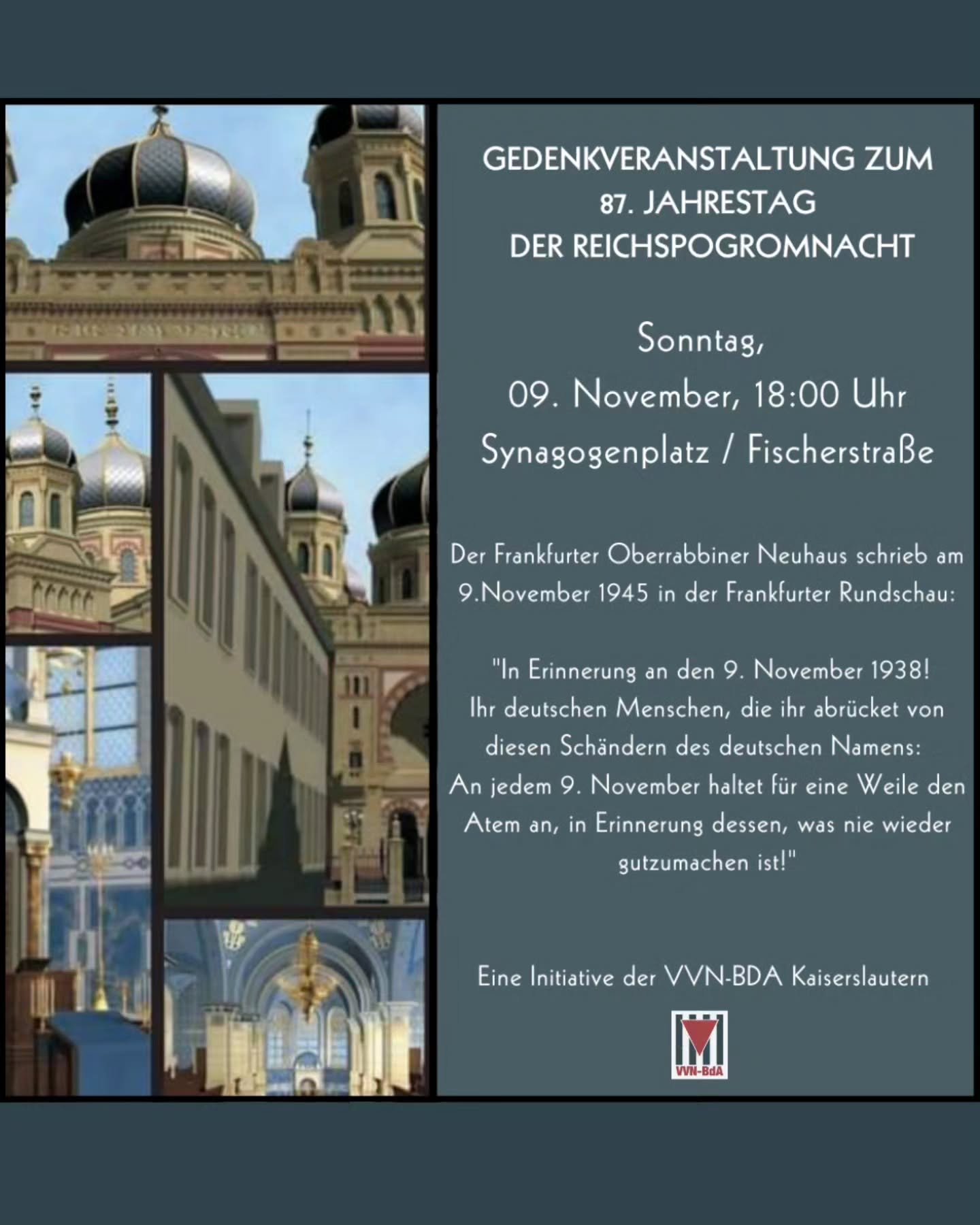 Das Bild zeigt die Kaiserslautern Synagoge, während ihrer Zerstörung im Oktober 1938 und davor